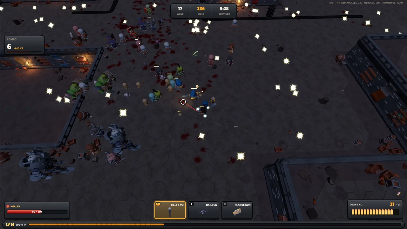 Wave 17, 336 kills, a horde closing in from every side across a blood-spattered arena floor